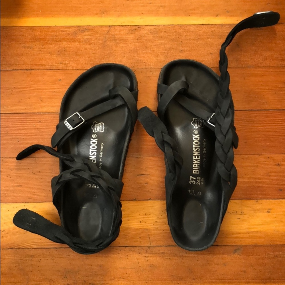 Like new black Birkenstock Yara braided wrap ankle